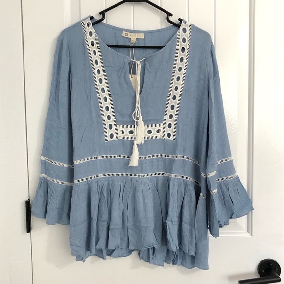 Relished Tops - NWT Relished Blue Peasant Top